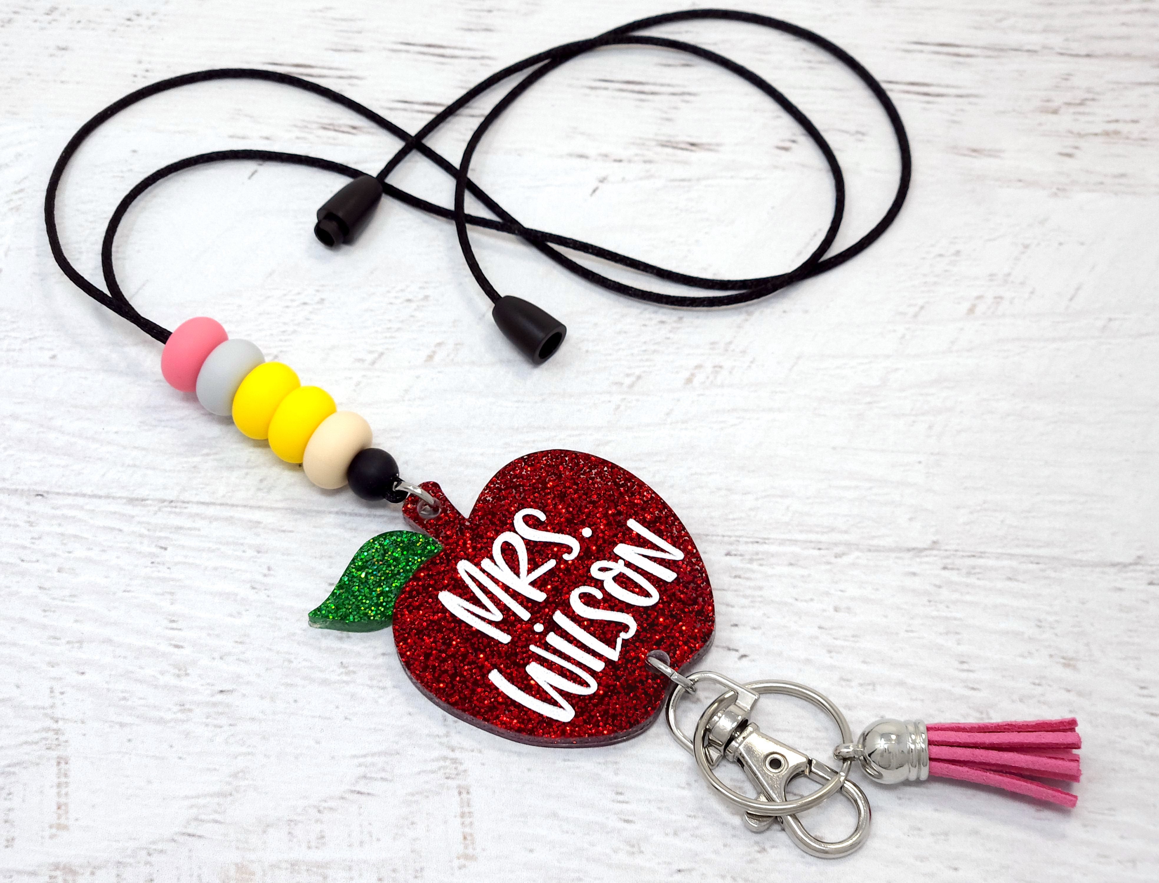 Personalized Acrylic Apple Lanyard – Rainbow Palette Design